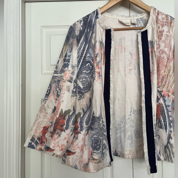 {Chico's} Watercolor Print Textured Jacket in Cream - Women's 3 (XL) - Picture 4 of 11